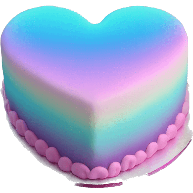 Iridescent gradient hue heart shaped cake with piping emoji