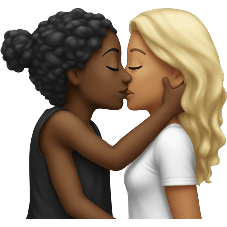 a white and black girl kissing  emoji