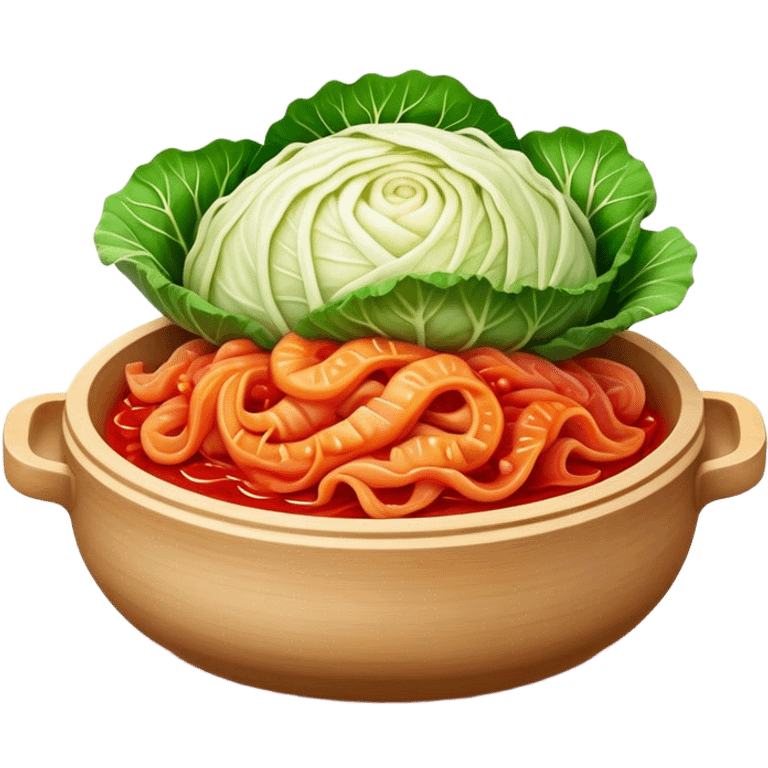 Cinematic Realistic Kimchi Dish Emoji, depicted as a vibrant fermented cabbage dish with a spicy kick rendered with detailed textures and dynamic, appetizing lighting. emoji