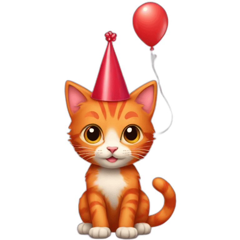 red kitten with a balloon and a party cap emoji