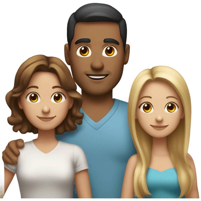 Puerto rican beard short brown hair  with blond long hair woman and brown long hair girl Family  emoji