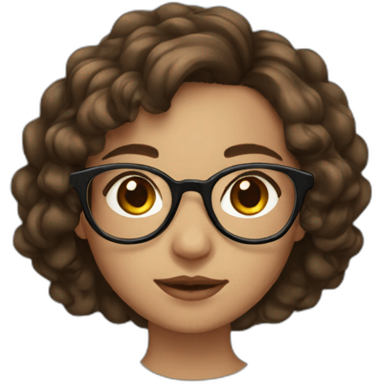 Girl with brown wavy hair, brown eyes, and black round glasses emoji