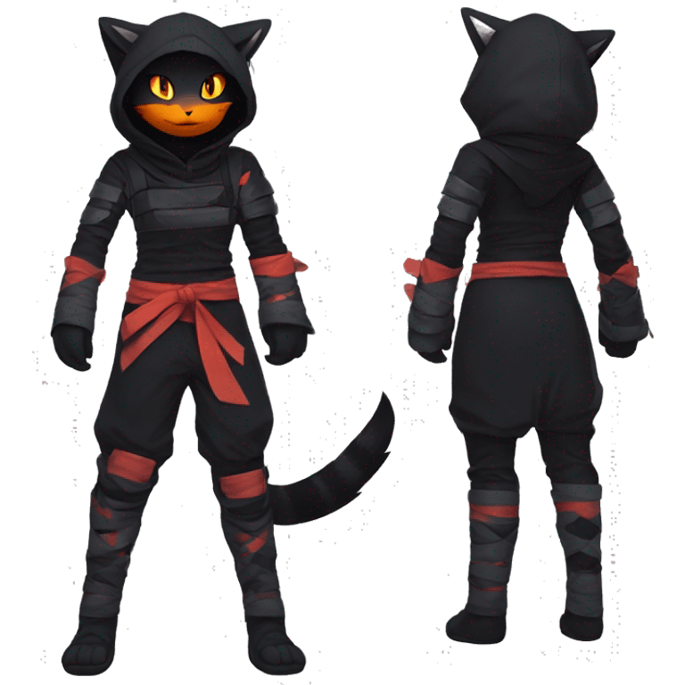 Edgy Shy Anthro Ninja cool pretty dark Litten-Pokémon-cat-fursona-animal techwear Bandages gloves socks emoji