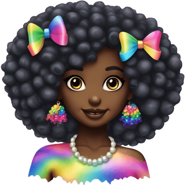 Lisa frank dark skin girl with rainbow bow Afro with pearls emoji