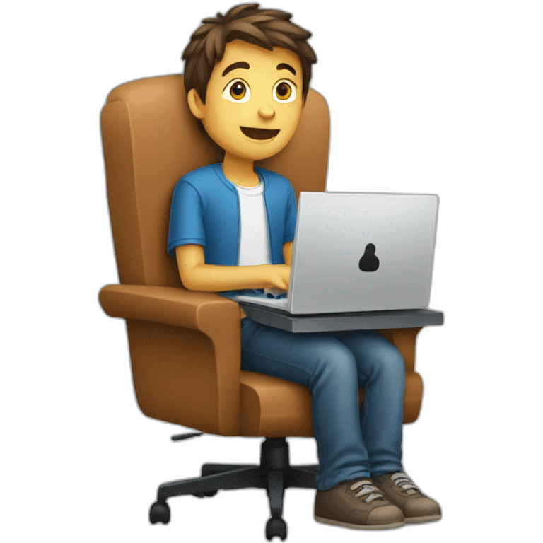  A boy with a computer sitting on the chair  emoji