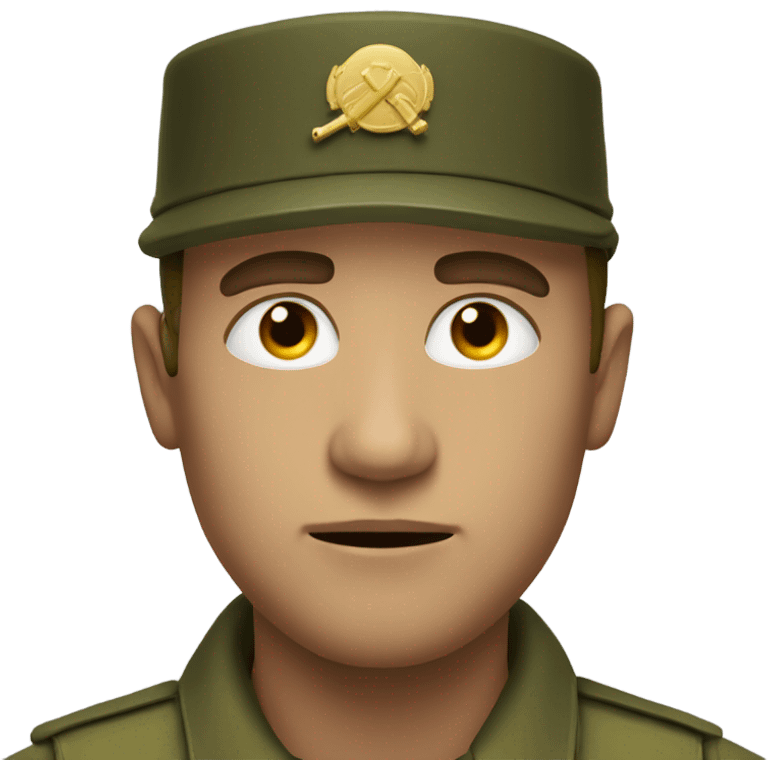 man staring intensely at camera while wearing an army suit emoji