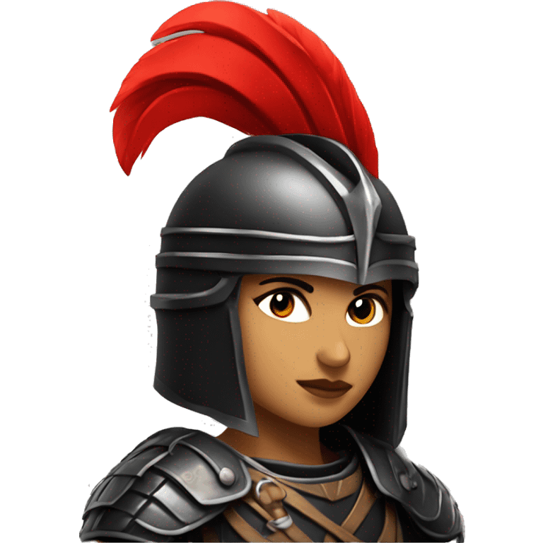 Fantasy spartan warrior female wearing detailed black armor with a red plumed helmet
 emoji