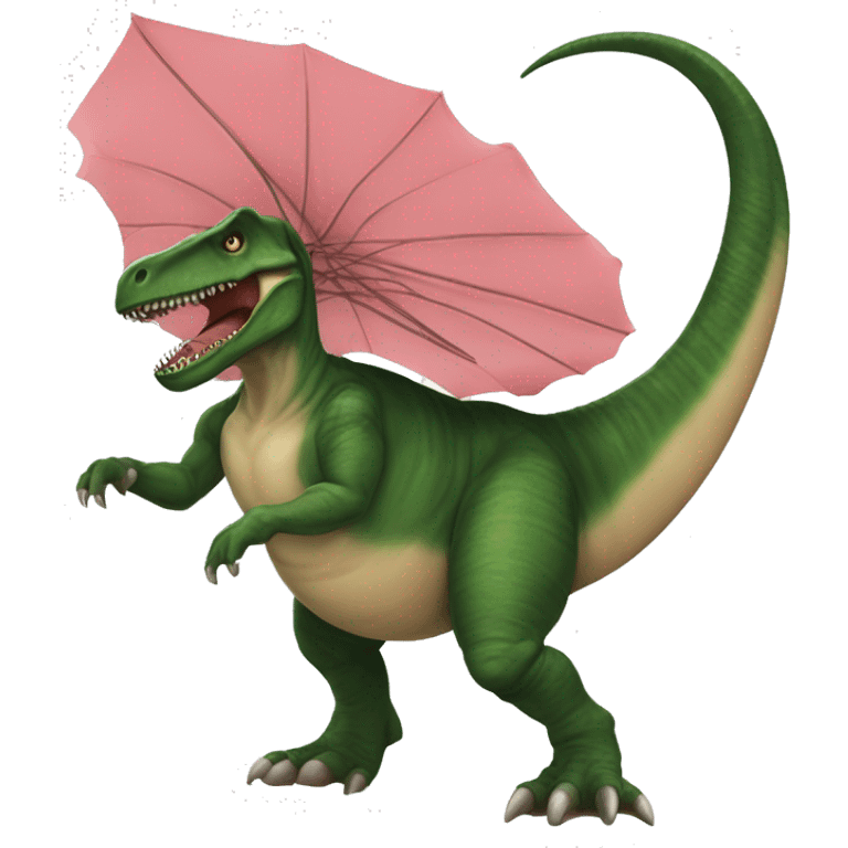 Um t-rex usando um tutu encima de uma prancha, estilo IOS emoji