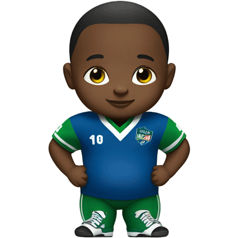 fat african american baby with black blue and green football jersey emoji