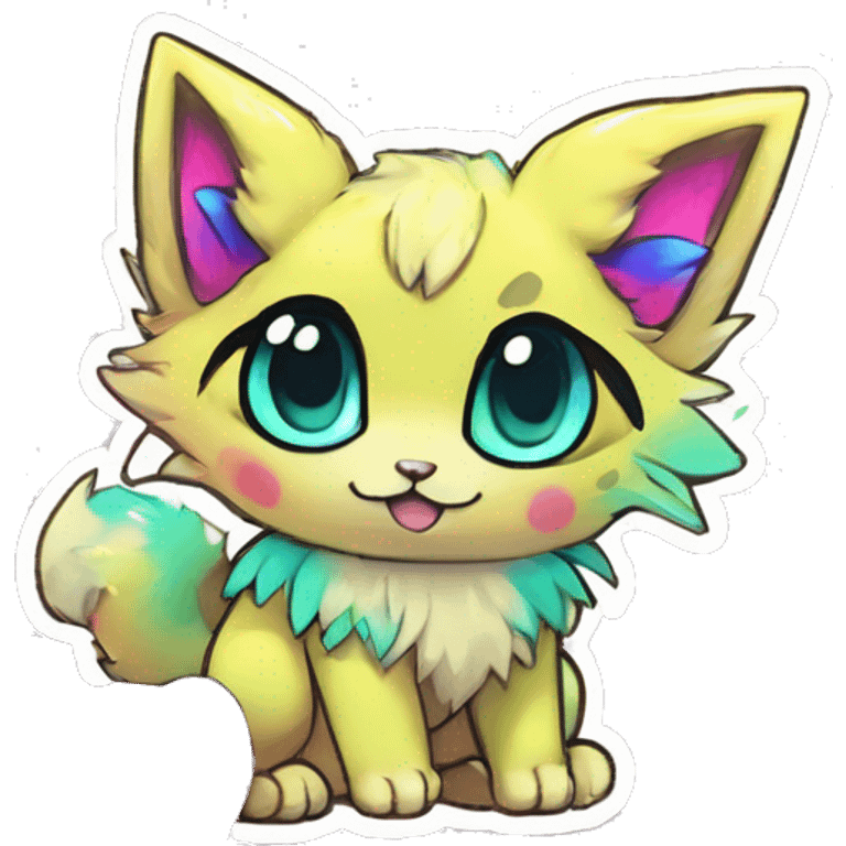 Anthro Fluffy Cool Cute Magical Elemental Shiny Colorful Neon Vibrant Colors Sparkle Kemono-style Chibi Fantasy-Animal-Fakémon-Pokémon-Hybrid Fur Sona Aesthetic Full Body Sticker emoji