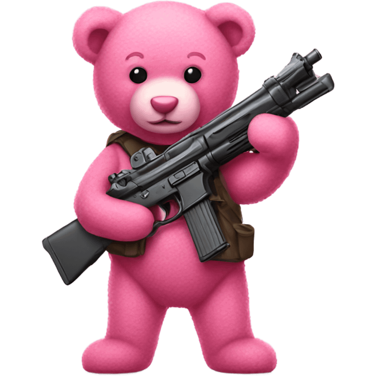 Pink teddy bear holding gun emoji