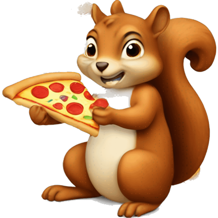 A squirrel eating a pizza emoji