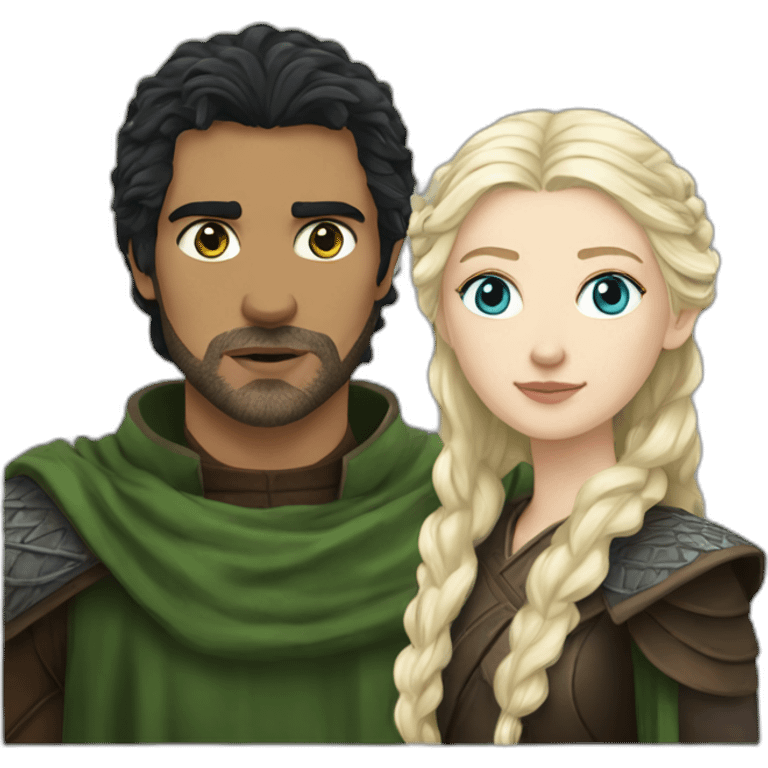 black haired blue eyed woman with blond haired green eyed man from game of thrones emoji