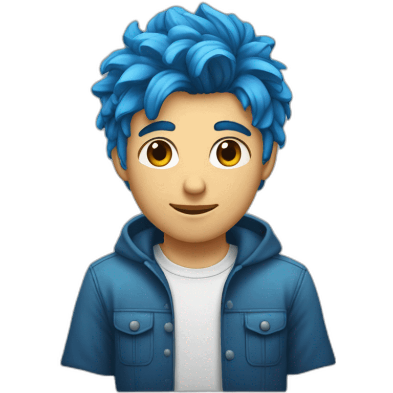 Un jeune homme avec les cheveux couper dégradé bas et teinture bleu emoji