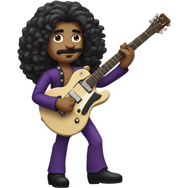 Prince musician with long curly hair and slim mustache and purple guitar  emoji