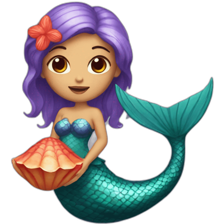 red-eyed mermaid with a shell in her hands emoji