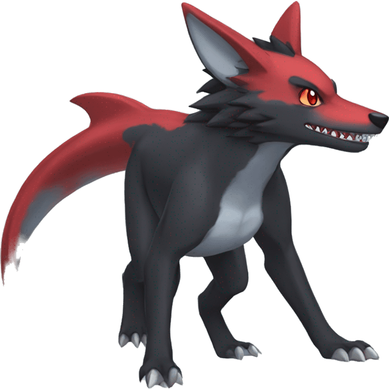 Cute cool black red nargacuga-shark-wolf animal hybrid Fakemon full body emoji