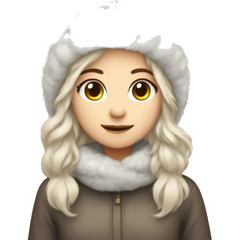 Fluffy cozy winter hat white brunette haired girl emoji