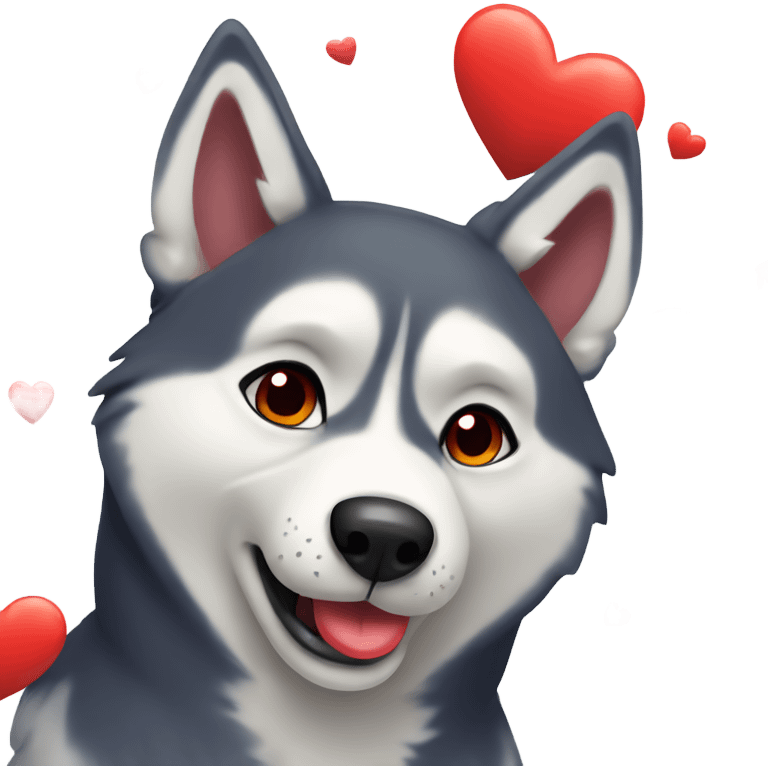 Husky blowing kiss with red heart emoji