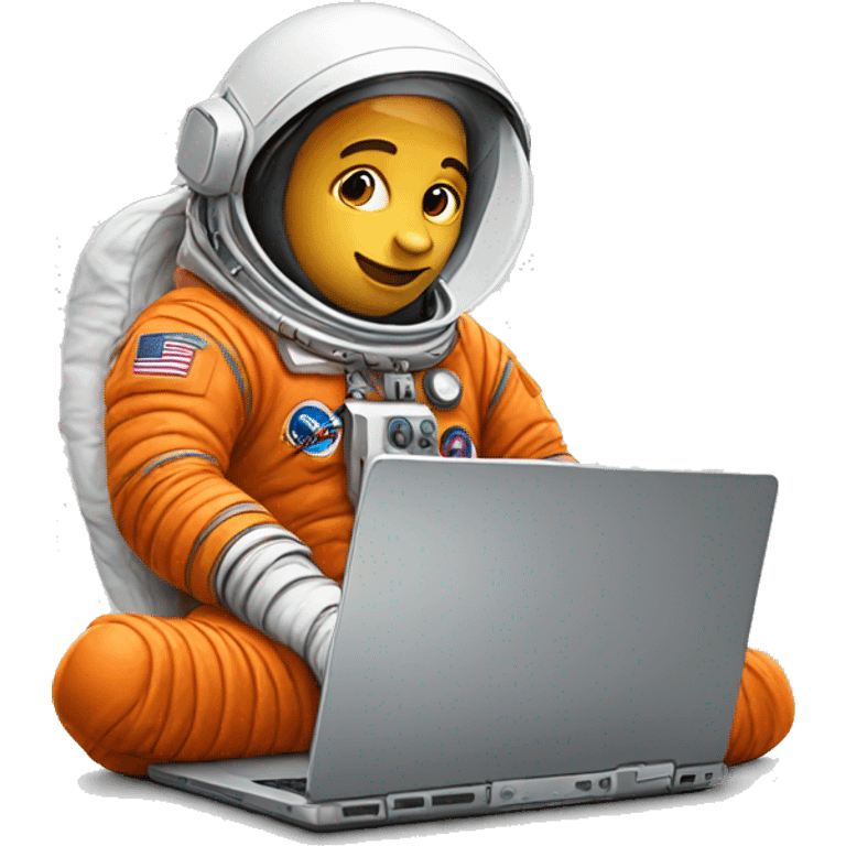 Astronaut in orange costume uses laptop emoji