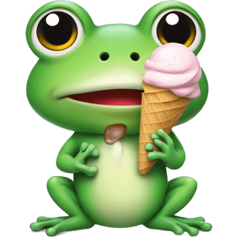 cute frog holding ice cream emoji