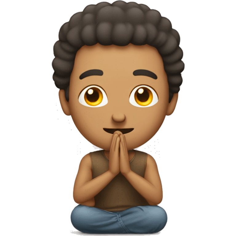 No hairs man Emoji saying namaste with  hands touching emoji