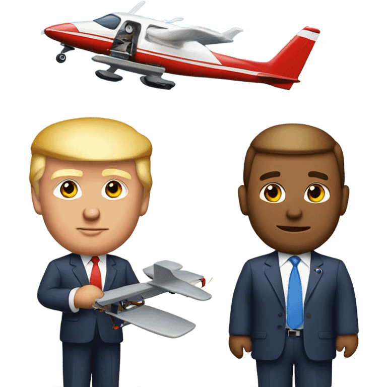 Donald trump holding an airplane in one hand and a helicopter in the other emoji