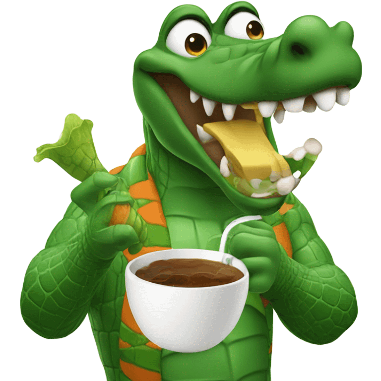 Gator drinking at a party emoji