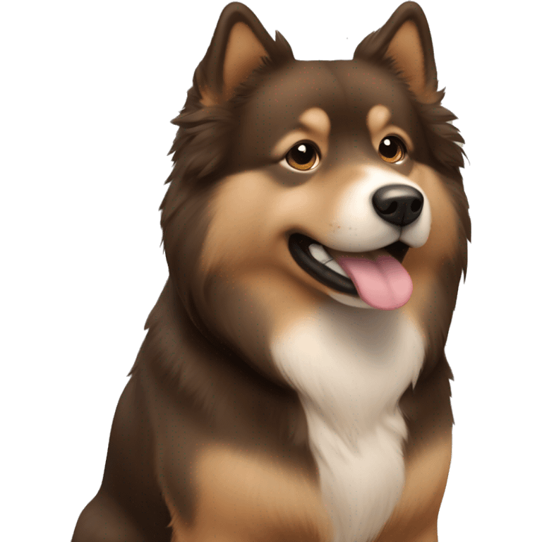 Finnish Lapphund Brown and light brown standing up his nose and face is dark brown.  emoji