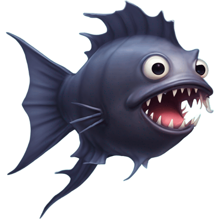 Anglerfish with a glowing lure hanging from its forehead, sharp teeth, and big eyes. emoji