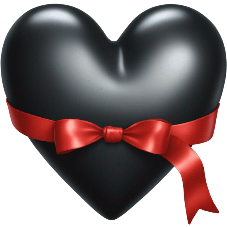 Shiny Black heart wrapped in red bow, realistic emoji