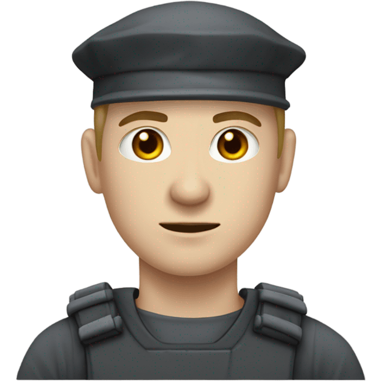 an white skin prisoner in an dark gray uniform. very realistic and detailed emoji