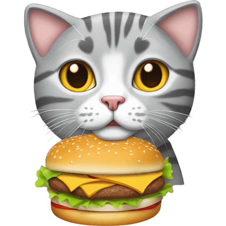 Grey tabby Cat with burger and fries  emoji