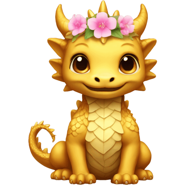 small cute golden dragon wearing a flower crown emoji