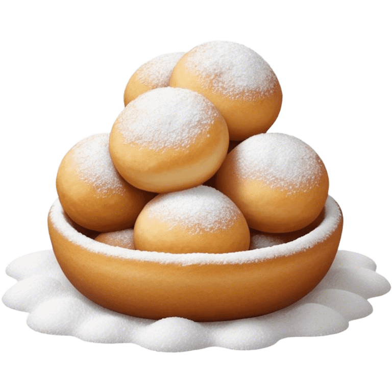 Cinematic Realistic Fritule Dessert Emoji, featuring small, fluffy dough balls dusted with powdered sugar rendered with delicate textures and warm, inviting lighting. emoji