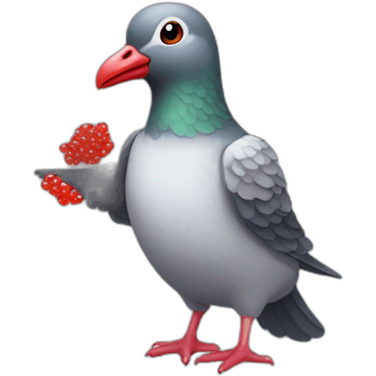 pidgeon holding red caviar in hand emoji