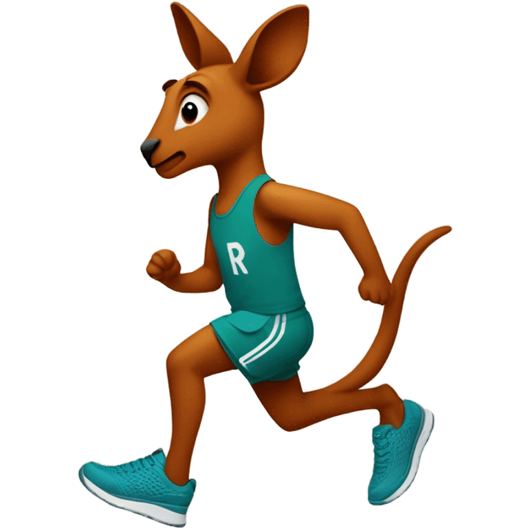 kangaroo with running shoes, with the word 'Runna' on its chest using the colors Burnt Sienna and Neptune emoji