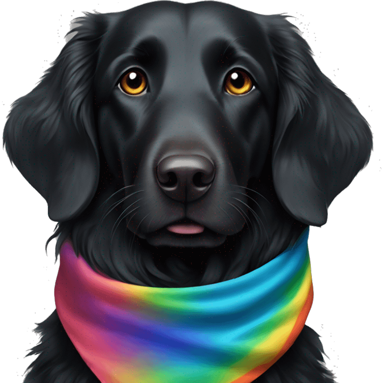 Black Flat coated retriever with rainbow bandana emoji