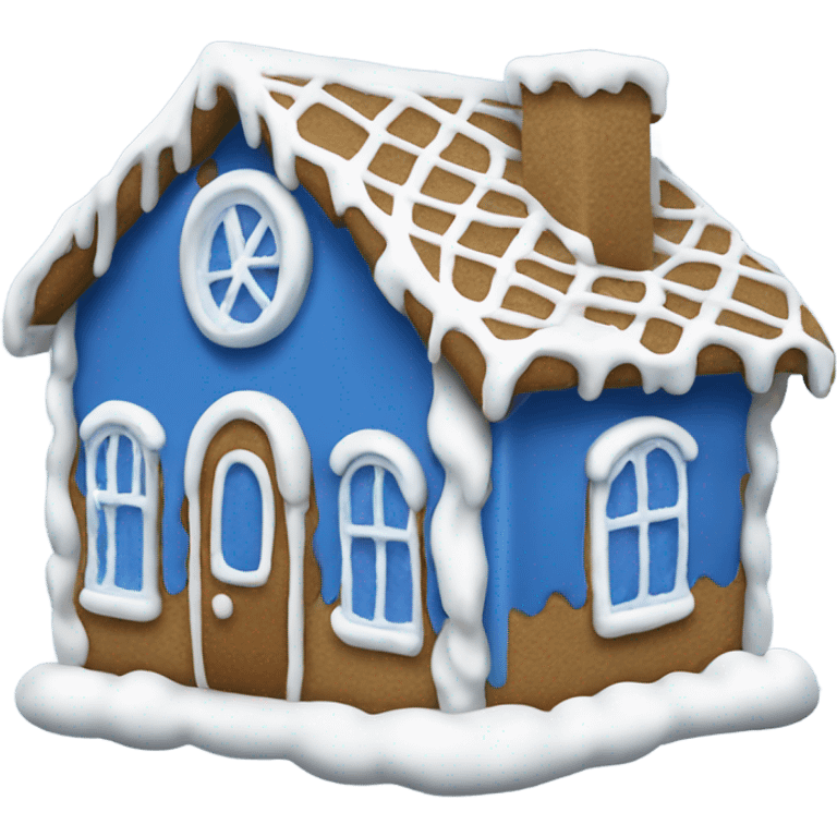 A blue and white gingerbread house emoji