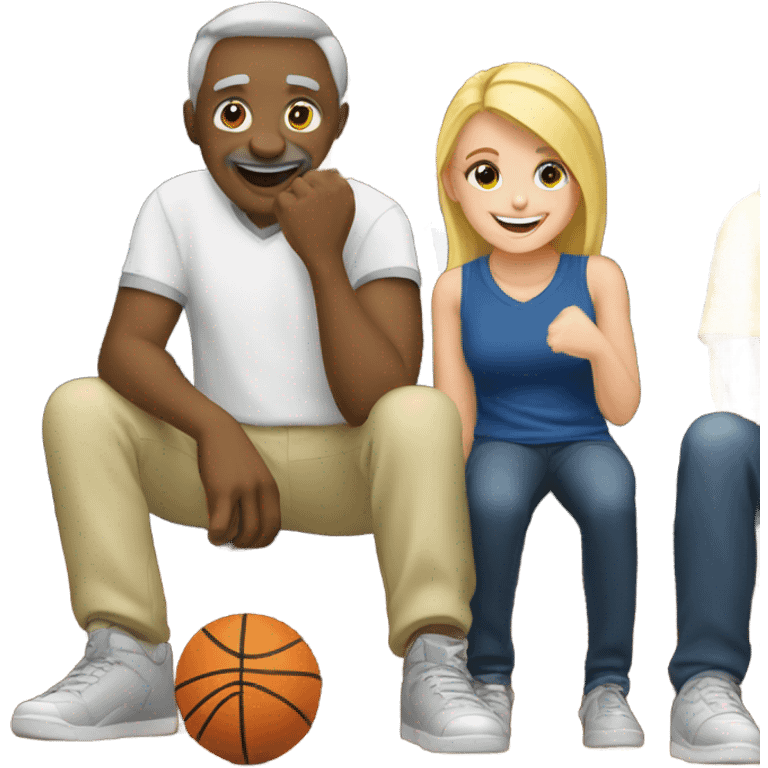 Blonde girl with her father celebrating at the basketball game  emoji