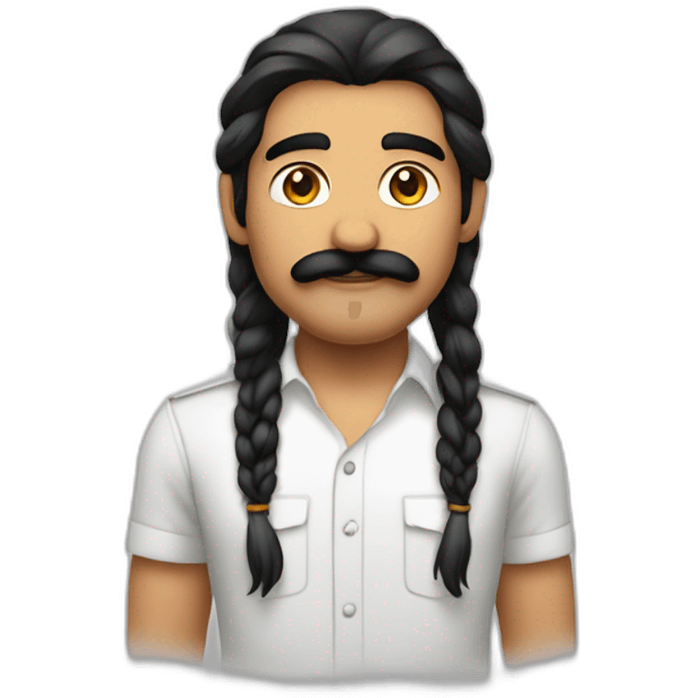 white skin indian in plain white shirt with sleeve up and cool medium length black hair and mustach avatar emoji