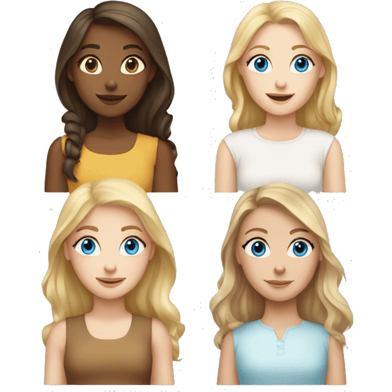 One girl with brown hair and blue eyes and 3 white girls with blonde hair and brown eyes emoji