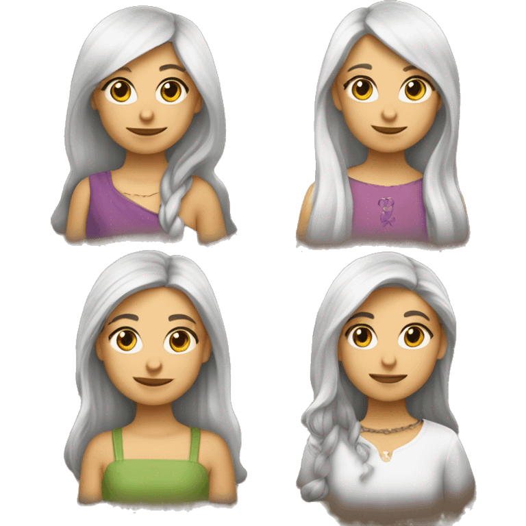 un grupo de cuatro niñas : una morena , dos pelinegras una pelo corto otra largo y una rubia emoji