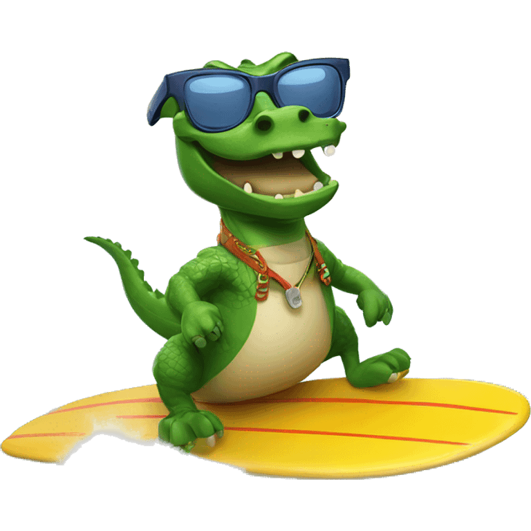 alligator riding a surf board with glasses  emoji