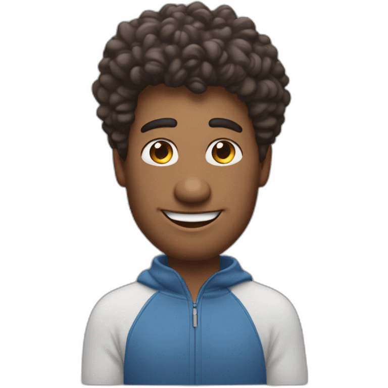 un homme avec cheveux bouclé qui porte un AirPods emoji