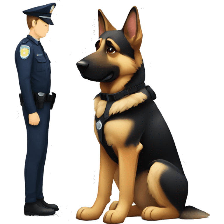 Sad German shepherd sitting with police officer emoji