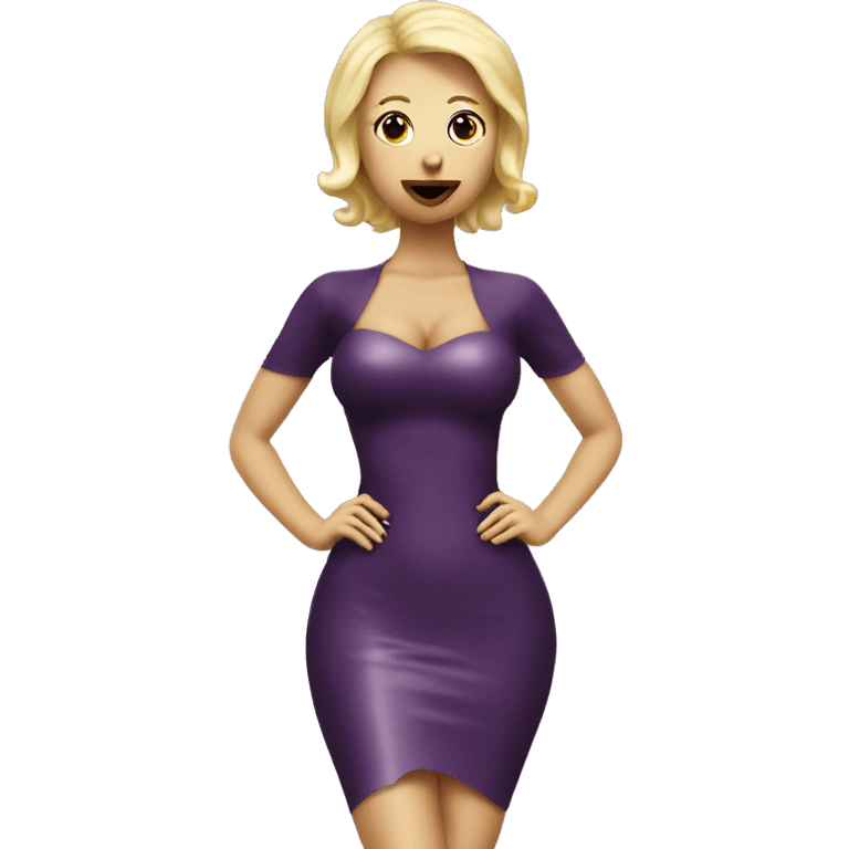 Latex dress blond girl eat aubergine emoji