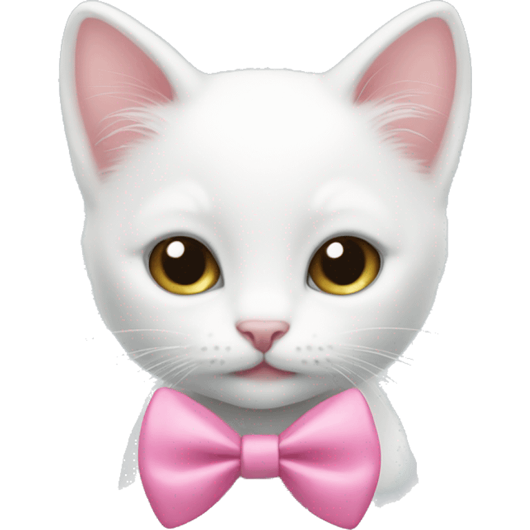 a small white kitten with a pink bow emoji