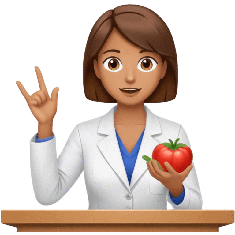 nutricionista castaña hablando a audiencia emoji