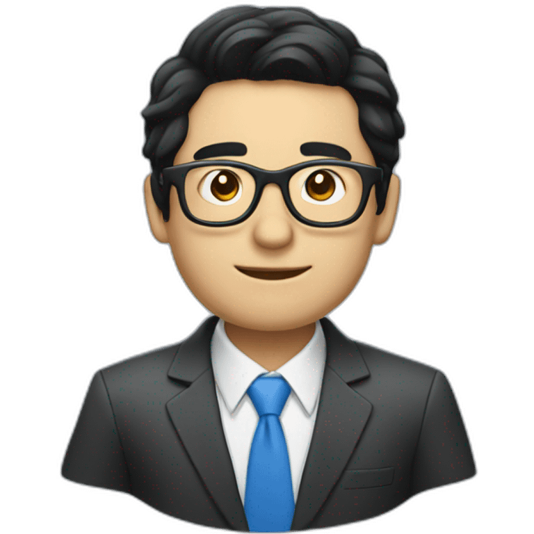 Businessman with black hair, blue with glasses and laptop emoji